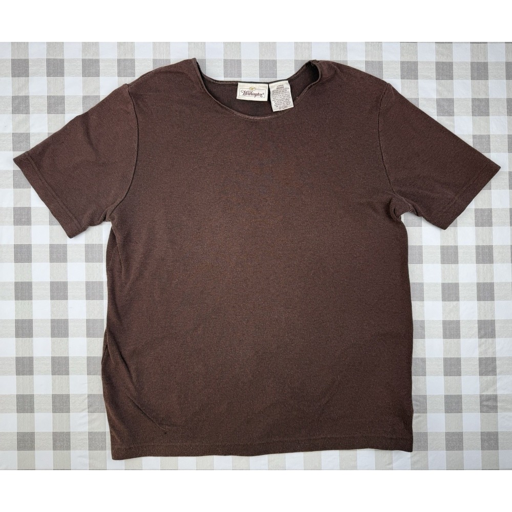Minimalistโ Brown Ribbed Knit Tee Earthy Basics Y2K Worthington